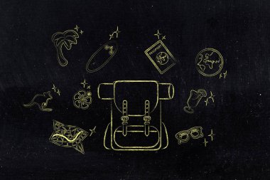 tatil Planlama, sırt çantası ve seyahat simgeler