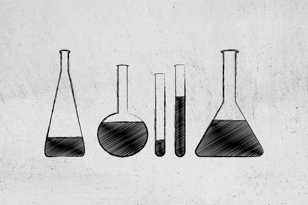Laboratorium fiolki z cieczy, nauki i chemii — Zdjęcie stockowe