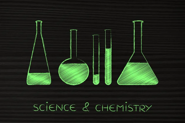 Lab phials with liquids, science and chemistry — Stock Photo, Image