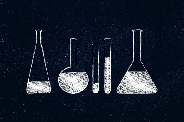 Лабораторные фиалы с жидкостями, наукой и химией — стоковое фото