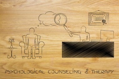 Hastanın düşünceler büyüteç ile analiz psikolog