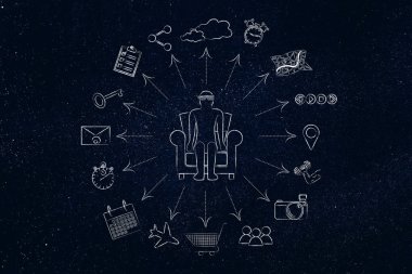 Artırılmış gerçeklik gözlük kullanıcı onun sandalyede oturuyor