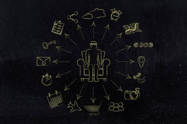 Artırılmış gerçeklik gözlük kullanıcı onun sandalyede oturuyor