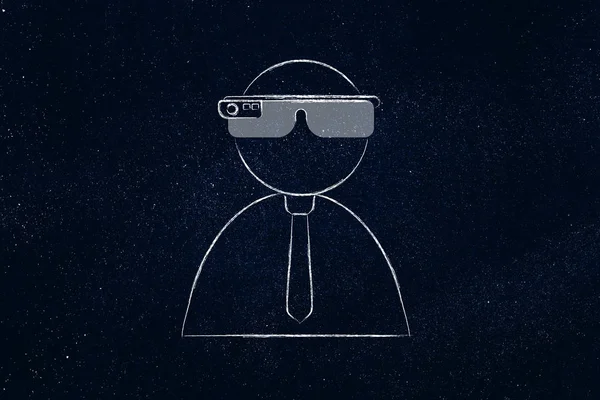 Бізнесмен використовує окуляри доповненої реальності — стокове фото