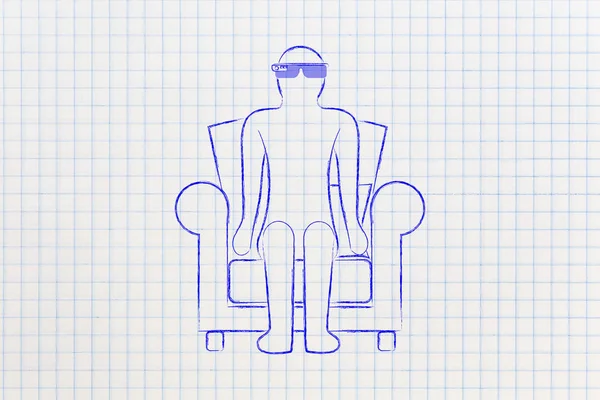 Man använder augmented reality glasögon medan du sitter på sin stol — Stockfoto
