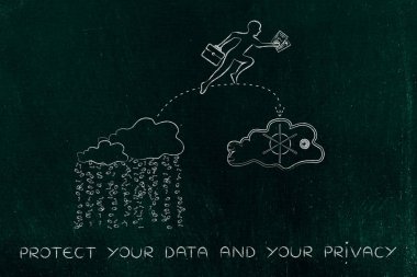 iş adamı jumpying güvenli olmayan gelen Dokümanlar'a güvenli bulut Servisi ile