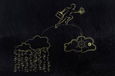 iş adamı jumpying güvenli olmayan gelen Dokümanlar'a güvenli bulut Servisi ile