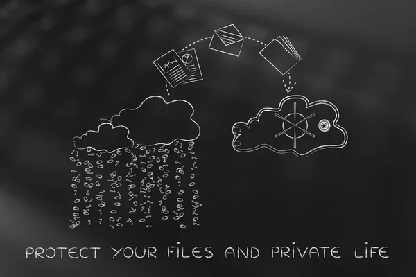 Filer och mappar jumpying från osäkra till säker molntjänst — Stockfoto