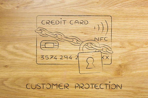 Kilit ve zinciri komik ödeme emanet olarak kredi kartı — Stok fotoğraf