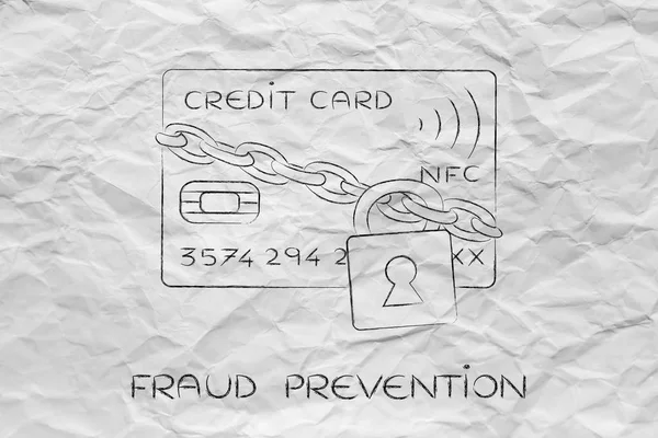 Creditcard met slot en ketting als grappige betaling veiligheid — Stockfoto