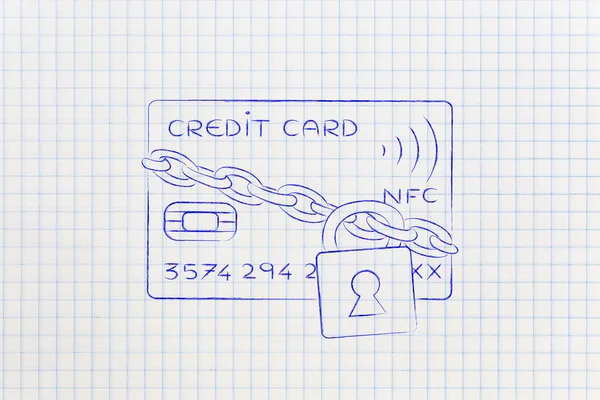 Karta kredytowa z blokady i łańcucha bezpieczeństwa płatności śmieszne — Zdjęcie stockowe