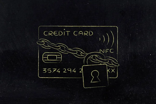 与锁和链作为有趣的付款安全信用卡 — 图库照片