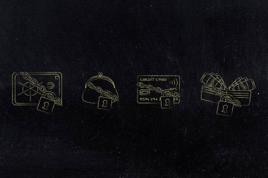 kredi kartı cüzdan çanta ve güvenli kilit ve zincir