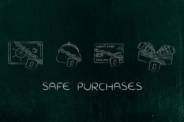 Kreditkort plånbok & värdeskåp med lås och kedja — Stockfoto