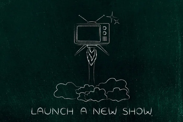 Lanseringen av TV-serien, TV flyger som en raket — Stockfoto