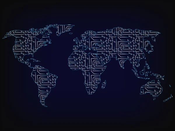 Vetor de mapa mundial feito de circuitos eletrônicos de microchips — Vetor de Stock