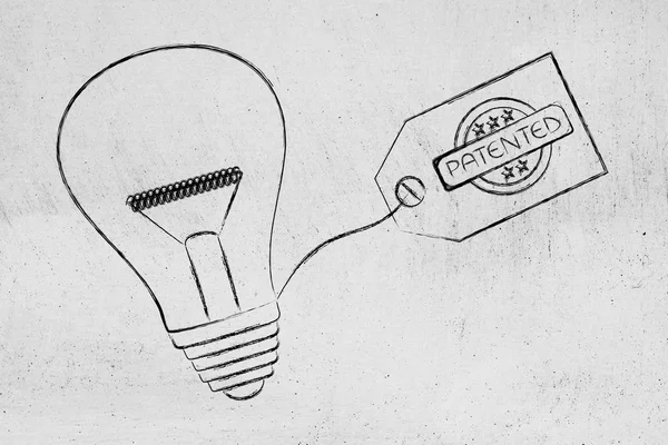 Idea lightbulb with patented tag — Stock Photo, Image