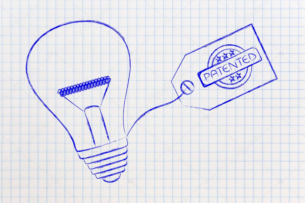 idea lightbulb with patented tag