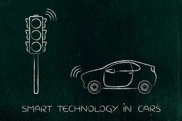 Araba ve sokak ışık ile akıllı çok teknoloji — Stok fotoğraf