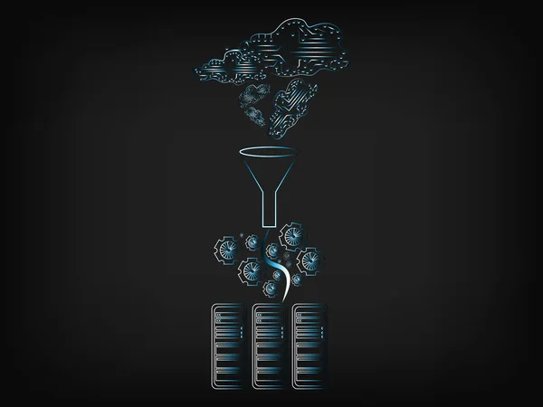 Schaltungswolken mit Daten auf Servern — Stockvektor