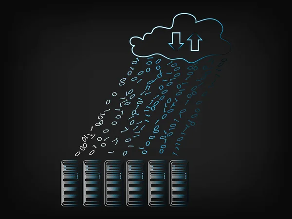 Nube con lluvia de datos en los servidores de almacenamiento — Archivo Imágenes Vectoriales