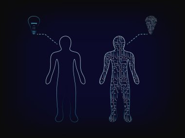 fikir robot devre ampul ile yanında olan kişi