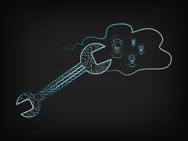 Llave inglesa fijación de la configuración de computación en nube — Archivo Imágenes Vectoriales