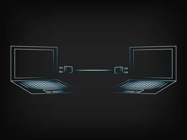 Laptops mit lustigem Stecker verbunden — Stockvektor