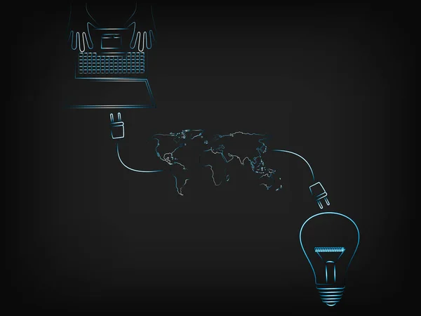 Laptop delen van ideeën op wereldwijde netwerk — Stockvector