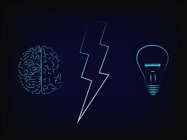 Εγκεφάλου δίπλα στον κεραυνό και lightbulb, brainstorm διάνυσμα — Διανυσματικό Αρχείο