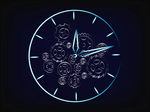 Clock vector with gearwheels and cogwheels mechanism inside — Stock Vector