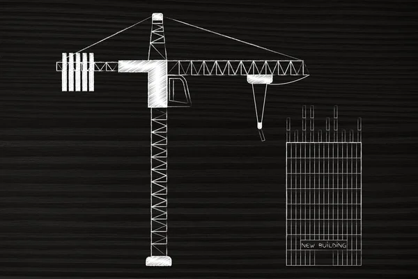 Grúa torre construyendo un nuevo rascacielos — Foto de Stock