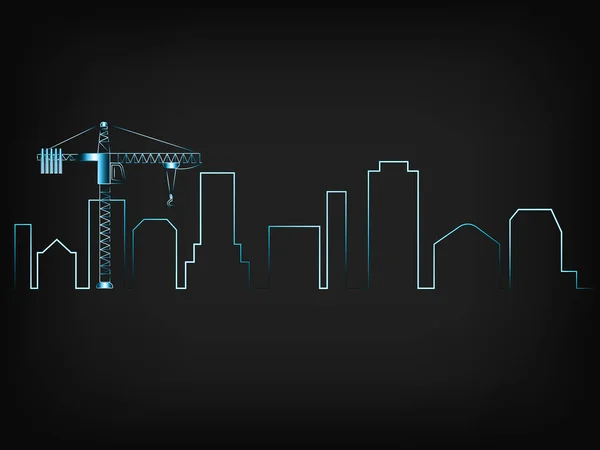 Imaginary city skyline vector with tower crane — Stock Vector