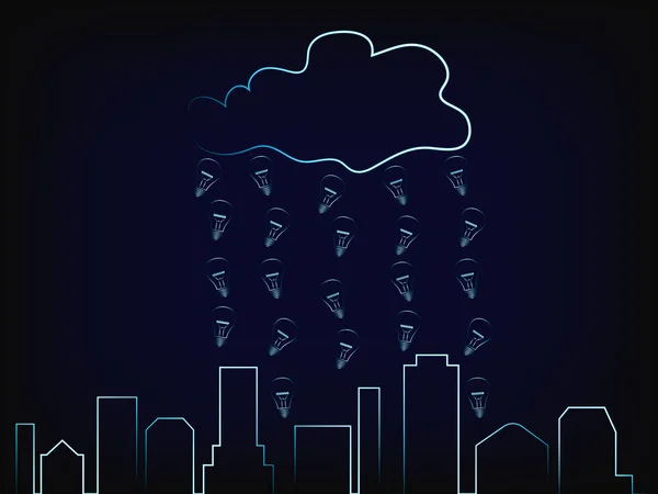 Skyline cidade com chuva de ideias acima dele — Vetor de Stock