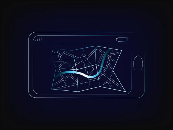 Smartphone con icono de mapa de papel en la pantalla — Vector de stock