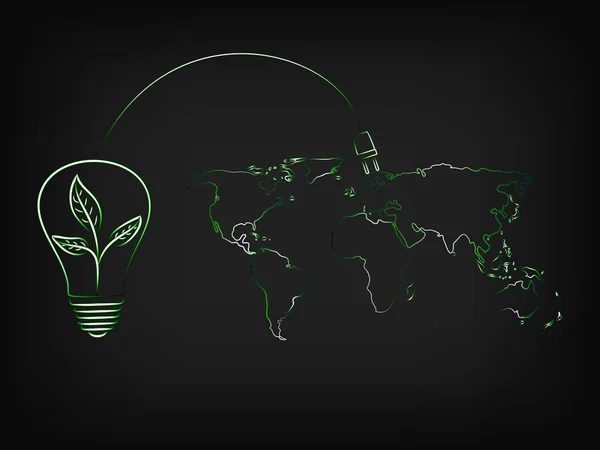 Bombilla con hojas cargando el mundo de la energía renovable — Archivo Imágenes Vectoriales