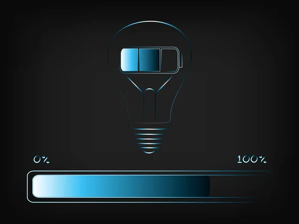 Batterieladung einer Idee (Glühbirne) mit Fortschrittsbalken, Konzept — Stockvektor