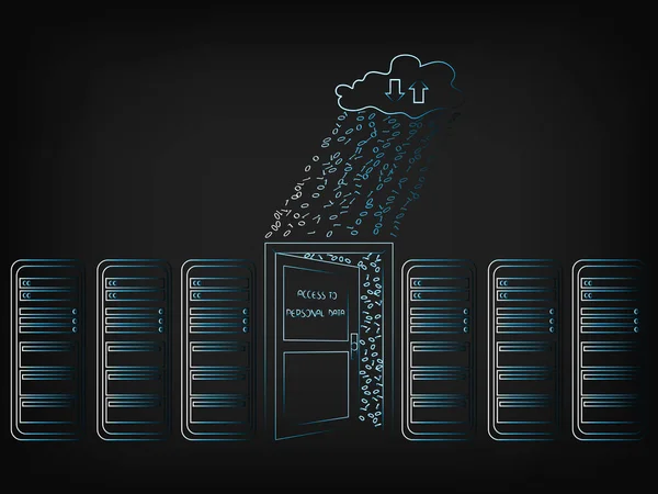 数据访问和云与 bi 的半打开门的服务器机房 — 图库矢量图片