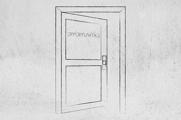 Semi-open door with text Opportunities on it — Stock Photo, Image