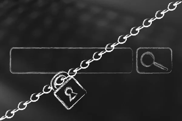 Search bar with lock and chain, privacy and information technolo — Stock Photo, Image