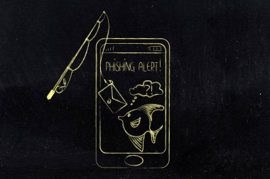 Smartphone yaklaşan çubuk balıkçılık şüpheli bir ekranla balık ins