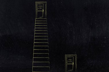 Zor iş vs kolay yolu seçim kapı merdiven mecaz ile