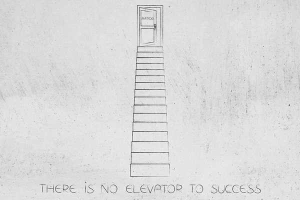 Succès porte vers le haut d'un ensemble d'escaliers avec texte Il n'y a pas d'ascenseur — Photo