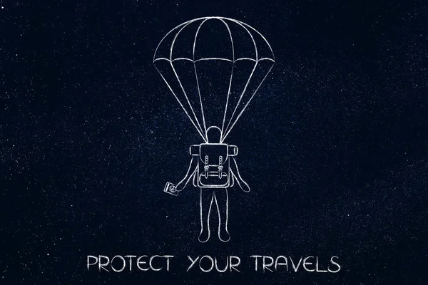Gezgin paraşüt, sırt çantası ile korumak senin seyahat etmek — Stok fotoğraf