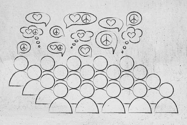浅谈和平与爱的漫画泡沫的人群 — 图库照片
