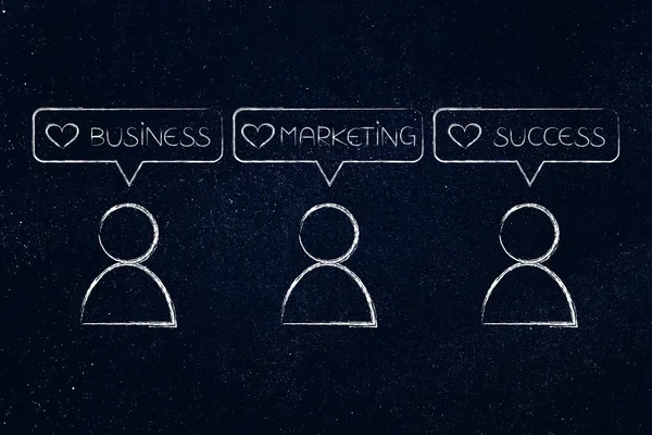 Sociale mediagebruikers met Business marketing succes pictogrammen — Stockfoto