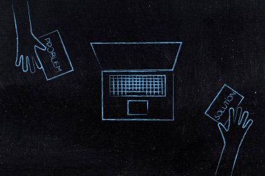 sorun ve çözüm la ile masa üzerinde işyerinde alışverişi insanlar