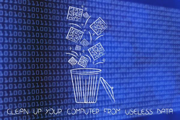 cubes of digital data falling into a bin and getting deleted