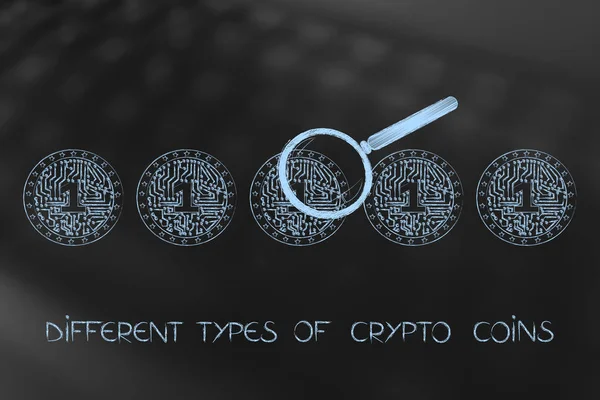 Az elektronikus áramkörök belül különböző kriptográfiai érmék elemzése — Stock Fotó