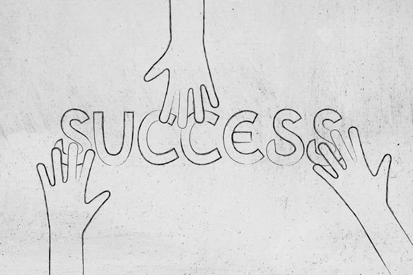 Hands grabbing parts of the word Success — Stock Photo, Image